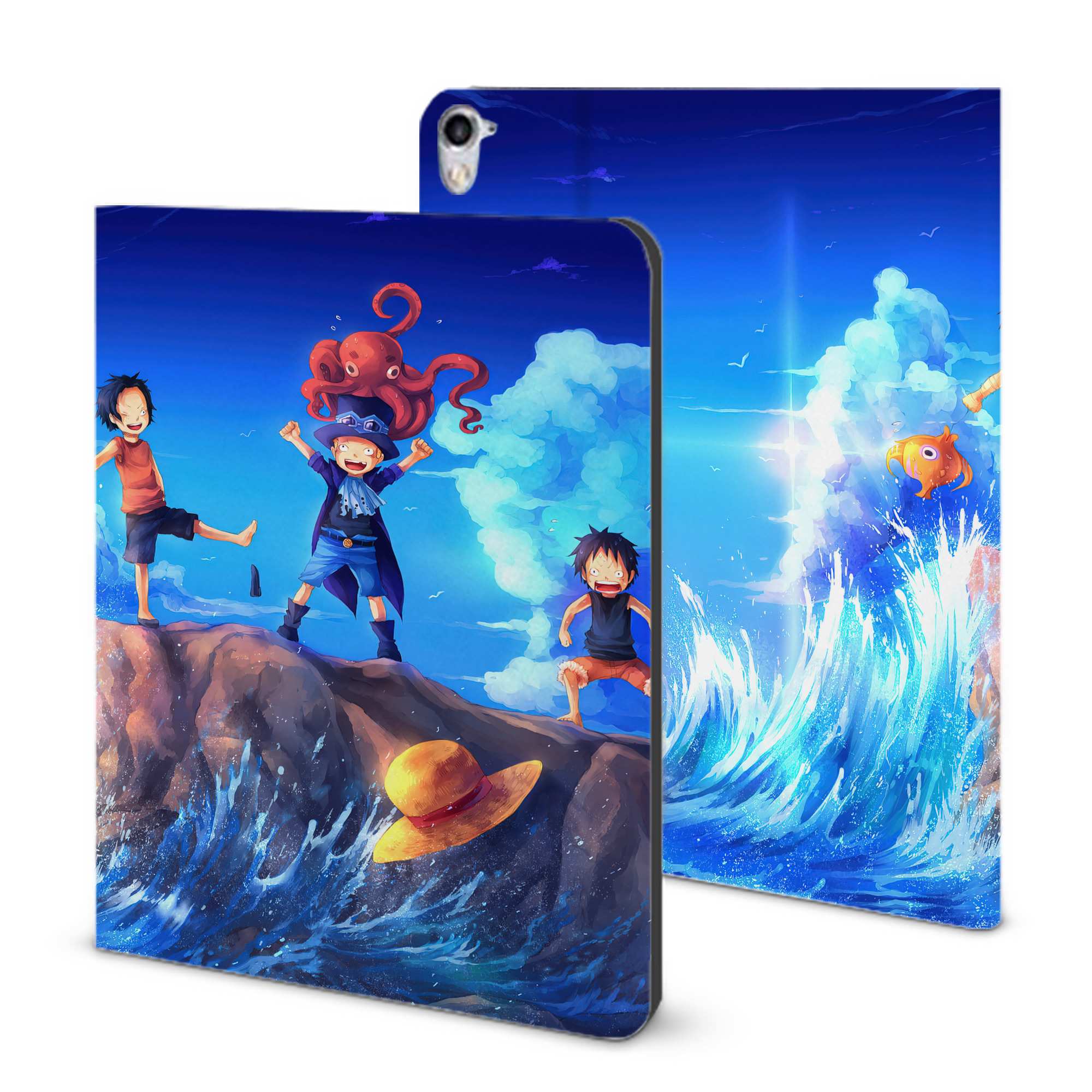 （画像用） ワンピース ONE PIECE IPad ケース ブック型 PUレザー TPU 耐衝撃 軽量 薄型 ペン収納なし 全面保護 IPad 各モデル対応